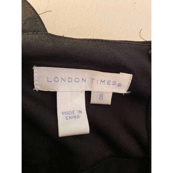 London Times Black Sleeveless Tiered Cocktail Dress Beaded Lace Size 8 - Picture 4 of 9